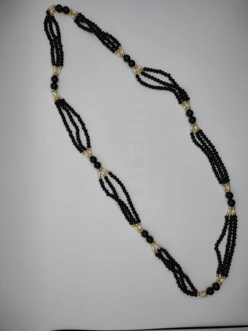 Necklace Black Onyx Beads + 10kt Gold Beads + Freshwater Pearls 30